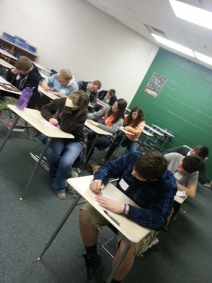 Photo of students taking the individual test at the regional Math Feild Day competition. Provided by Michele Griffin.