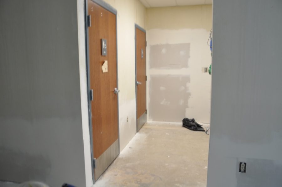 Downstairs Teachers' Lounge impacted by black mold damage.