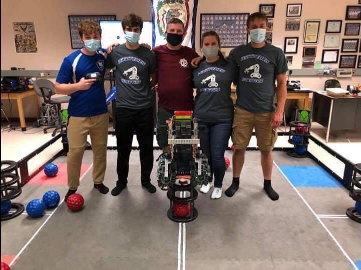 The+LCHS+Robotics+team+poses+after+winning+the+state+championship.++Pictured+above%2C+L+to+R%3A+Ben+Goodwin%2C+Owen+Spangler%2C+Coach+Bill+Linger%2C+Claire+Lattea%2C+Cameron+Lattea.
